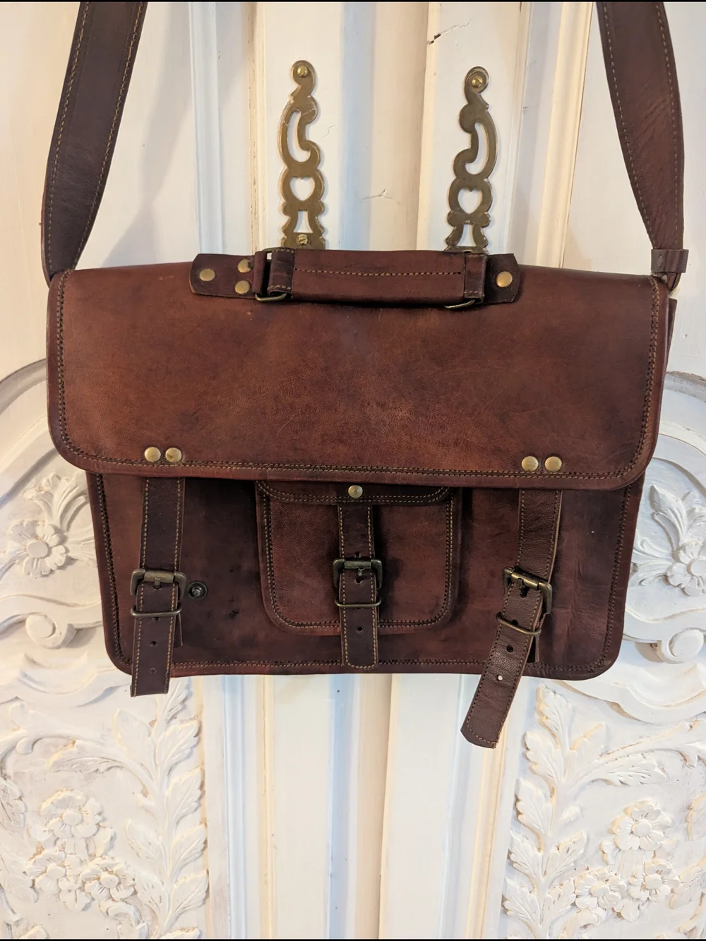 Great Seal of The State of Oklahoma 1907 Leather Crossbody Messenger Bag VTG